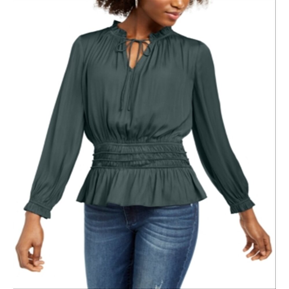 Current Air Los Angeles Women's Shirred Waist Split Neck Blouse